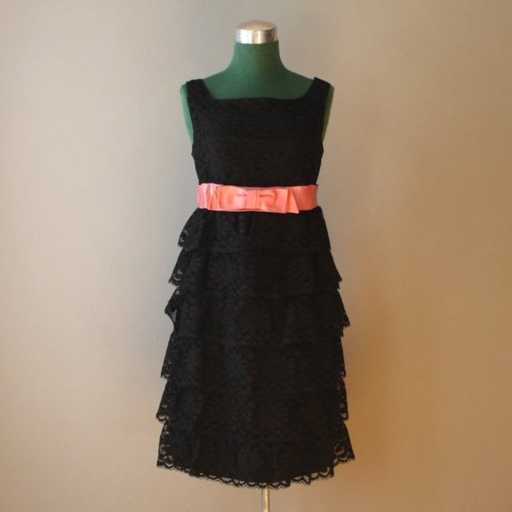 1960s Tiered Black Lace Mini Party Dress
